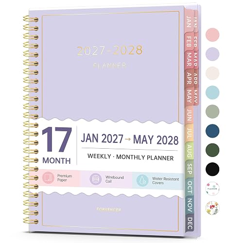 2027 Planner, Forvencer 17 Month Calendar Planner, Jan 2027-May 2028, 6"x8" | Weekly & Monthly Planner, Daily Agenda Book with Tab, Flexible Cover Journal Organizer for Office Home School, A5, Purple
