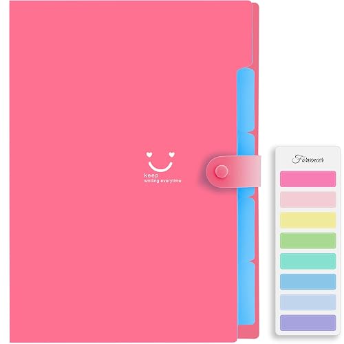 Forvencer Accordion File Organizer, 5 Pocket Expanding File Folder, Letter | Cute File Folder with Labels, Portable File Organizer for School Office Supplies, Folders for Documents, Fuchsia