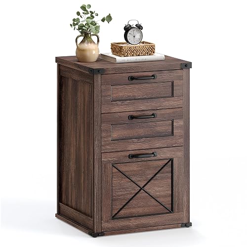 VASAGLE File Cabinet with 3 Drawers, Printer Stand, Fit A4 Letter Size | Hanging File Folders, Farmhouse Style, for Home Office, Maroon Brown, HANAN Collection UOFC054K02