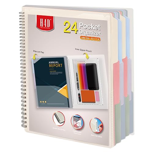 H4D 24 Pocket Poly Project Organizer, Multi Pocket Folder, Pastel Colors | Spiral, Multi-Subject, Letter Size