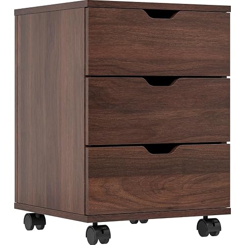 3-Drawer Vertical Filing Cabinet Rolling Wood Mobile File Cabinets Under Desk for Home Office with Casters (Brown)