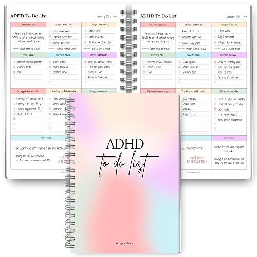 ADHD Daily Planner To Do List A5 – Focus & Productivity Task Manager | 100 Pages | Spiral Bound | 120gsm Thick Paper | Soft Touch Cover | Brain Dump, Priorities & Habit Tracker