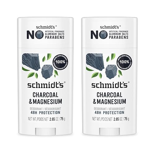 Schmidt's Deodorant Charcoal & Magnesium 2 Count 2.65 oz 48H | 24 Hour Odor Protection for Women and Men. With Natural Ingredients. Cruelty-Free