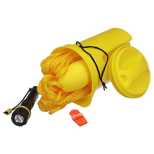 Seachoice Bailer Safety Kit with 50 ft Heaving Line, Whistle & Flashlight | Four Essential Boating Safety Items in One Convenient Kit