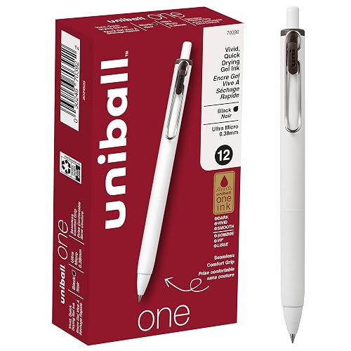 Uniball One Gel Pen 12 Pack; 0.38mm Ultra Micro Black Pens; Gel Ink Pens | Office Supplies Sold by Uniball are Pens; Ballpoint Pen; Colored Pens; Gel Pens; Fine Point; Smooth Writing Pens