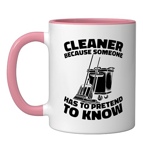 Cleaner Sanitation Janitorial - Housekeeping Cleaner Ceramic Mug, Pink/White