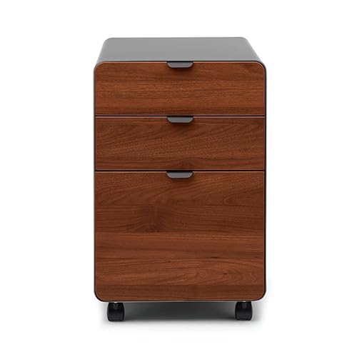 UPLIFT DESK 3-Drawer Mobile File Cabinet - Steel Rolling Filing Cabinet with Lock, Soft-Close Top Drawer, Letter & Legal Size File Storage, Easy Assembly for Home Office (Industrial, Walnut)