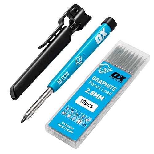 OX Construction Pencil - Mechanical Carpenter Pencils Set w/ 10 Leads | Pencil Sharpener, Holster, Heavy Duty Precision Mechanical Carpenter Pencil, Woodworking Pencils, Carpentry Marking Pencil