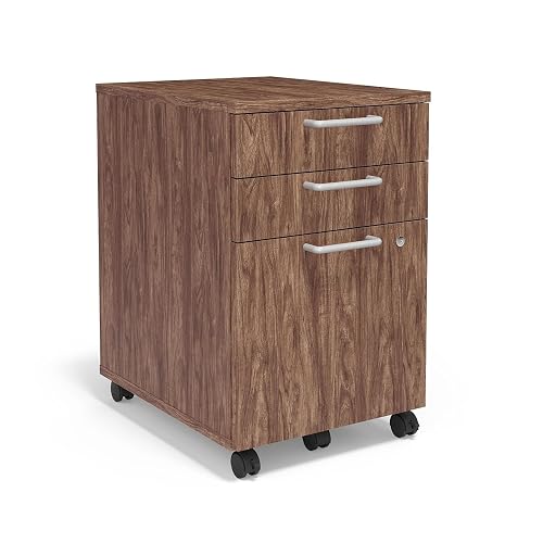 Union & Scale Essentials Mobile Pedestal File, 3-Drawer, Espresso | Left/right install, legal/letter size, 15.6x21.3x24.3 in, box/box/file.