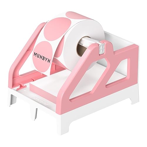 MUNBYN Label Holder for Rolls and Fan-Fold Labels, Pink | Thermal Sticker Roll Holder, For Desktop Thermal Printer, Shipping Supplies Industrial Paper