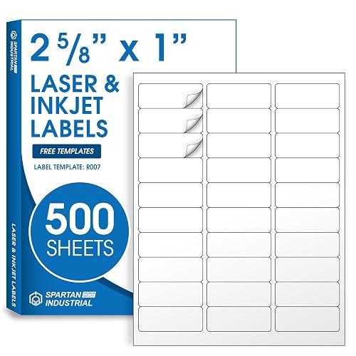 1" X 2 5/8" Matte White Printable Address Labels | (500 Sheets, 15000 Stickers) Mailing and Return Address Labels for Laser & Inkjet Printers - Spartan Industrial Template R007