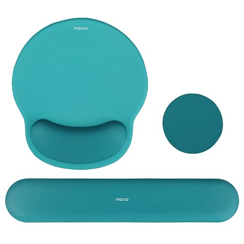 MOSISO Wrist Rest Support for Mouse Pad&Keyboard Set, Teal Green | Circle Curved Ergonomic Mousepad Non-Slip Base Home/Office Pain Relief&Easy Typing Pad with Soft Cloth&Silicone Lining