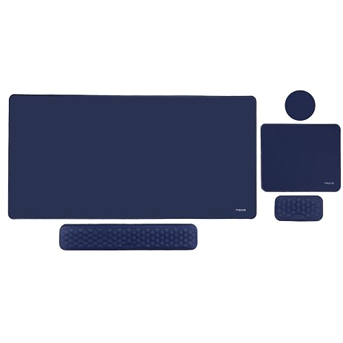 MOSISO Large Gaming Mouse Pad&Massage Keyboard Wrist Rest, Navy Blue | Mousepad&WristRest&Coaster,Ergonomic Non-Slip Base Pad Set&Pain Relief Easy Typing Cushion with Memory Foam for Home Office