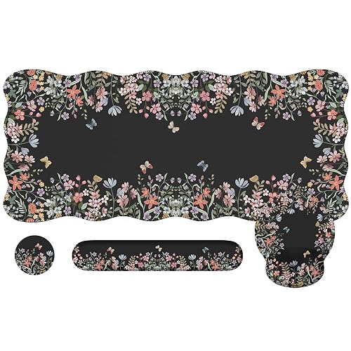 iCasso Black 4in1 Mousepad, 35.4"x15.7" Desk Blotter for Classroom | Workspace Ergonomic Desk Pad Featuring Keyboard Wrist Rest, Girly Mousepad Set for Students Travel Home Office