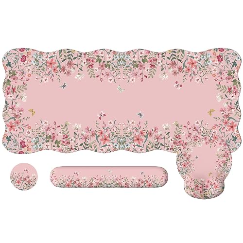 iCasso Pink Keyboard Mat 35.4"x15.7", Desk Protector for Classroom | Vintage Women Ergonomic Desk Pad with Keyboard Wrist Rest, Mousepad Set for Classroom Table Office Workspace Area