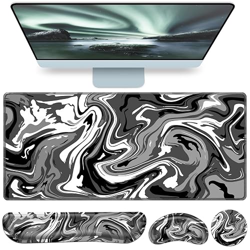 4 in1 Desk Mat Black, Large Gaming Mouse Pad with Wrist Rest, | XXL Mousepad+Keyboard Wrist Rest+Mouse Pad Wrist Support+Cup Coaster Ergonomic Computer Desk Arm Wrist for Decor Office Women