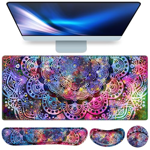 QOMOLAMA Mouse Pad with Wrist Rest, 4-in-1 Large Mousepad Keyboard | Wrist Rest+Mouse Pad Wrist Support+Cup Pad Set,Ergonomic Anti-Slip,Memory Foam Desk Mat for Home Office Gaming(35.4×15.7in)