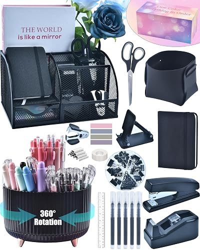 LXEVIHK Black Desk Accessories 21-Piece Office Supplies Gift Set | Desk organizers and accessories, office desk accessories, black office supplies, desk organizer & more in a gift-ready box