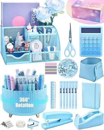 LXEVIHK Blue Desk Accessories 21-Piece Office Supplies Gift Set | Desk organizers and accessories, office desk accessories, blue office supplies, desk organizer & more in a gift-ready box