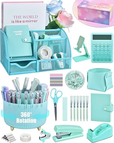 LXEVIHK Green and Blue Desk Accessories 21-Piece Office Supplies Gift Set | Desk organizers and accessories, office desk accessories, green office supplies, desk organizer & more in a gift-ready box