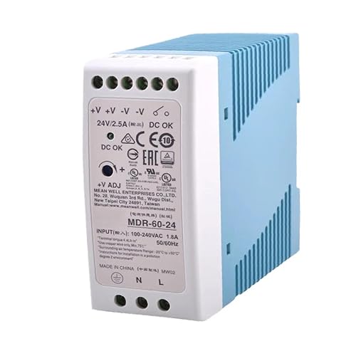 POWALK MDR-60-24 Industrial Switching Power Supply 24V 2.5A 60W, Universal 85-264VAC Input with Adjustable 24-30VDC Output for Machinery & LED Systems