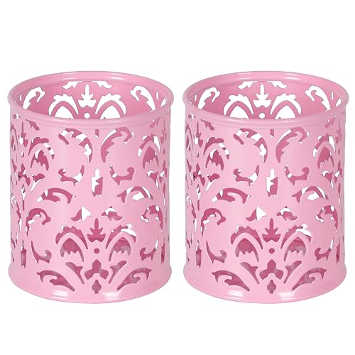EasyPAG Pink Pen Holder for Desk, 2 Pack Round Pen Organizer, Brush Holder for Vanity, Metal Pencil Cup Organizer for Home, Office, Classroom, School
