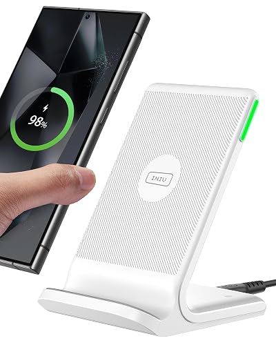 INIU Wireless Charger, 15W Fast Wireless Charging Phone Station with LED | Sleep-Friendly Adaptive Light, Exclusive Temp°Guard, Wireless Charging Station for iPhone 18 17 16 Pro Max Samsung S25, White