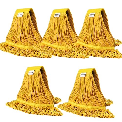 KLHB-YF Heavy Duty Wet Industrial Cleaning Mop Head – 21 oz Yellow mop Head Replacement Cotton Washable Industrial mop Heads Heavy Duty for Commercial & Home Cleaning（Yellow）