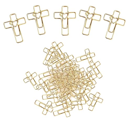 50PCS Gold Heart Cross Paper Clips, Patented Design Bible Study Supplies, Mothers Day Teacher Appreciation Gifts, Christian Gifts for Women mom Bookmark Accessories, Easter Eggs fillers