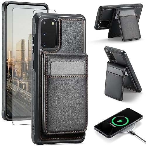 Asuwish Phone Case for Samsung Galaxy S20 5G 6.2 inch Wallet Cell Cover Compatible with Magsafe RFID Tempered Glass Screen Protector Credit Card Holder Slot Stand S 20 20S UW S2O G5 Women Men Black