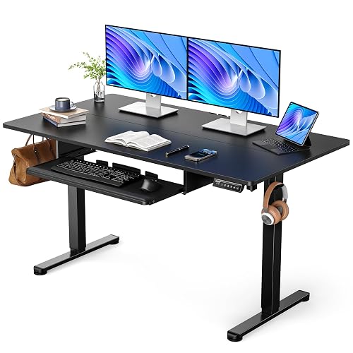 ErGear Electric Standing Desk with Keyboard Tray, 55x28 Inches Adjustable Height Sit Stand Up Desk, Home Office Desk Computer Workstation, Black