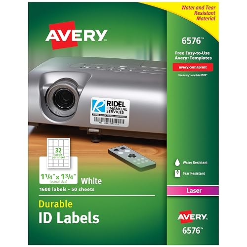 Avery® Durable White Cover up ID Labels for Laser Printers, 1.25" x 1.75", Pack of 1600 (6576)