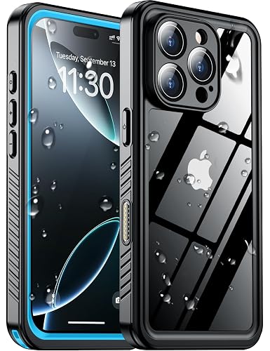 SPIDERCASE for iPhone 16 Pro Case Waterproof,Blue/Clear | Built-in Lens & Screen Protector, Full Heavy Duty Protection, 12FT Military Shockproof, Dustproof, Anti-Scratched Phone Case,