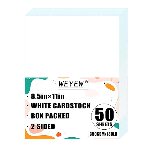 Weyew White Cardstock 8.5" x 11", 130 lb/ 350 gsm, 50 Sheets, Box Packed | 16pt Extra Heavy Bright White, Professional Cardstock for Card Base DIY Craft Card Making, 5 Thickness Options Available