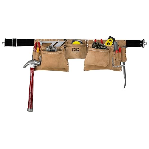 Custom LeathercraftI427X Heavy Duty Contractor-Grade Suede Leather Work Apron, 2 Steel Hammer Loops, 12 Pockets, Tan , Brown