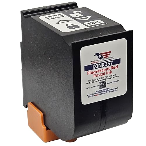 IXINK357 (Standard High-Yield) USPS Fluorescent Red Printer Ink Cartridge | Compatible with the Quadient iX-3, iX-5, iX-7, iX-7Pro Series Postage Meters Inkjet Printer Ink