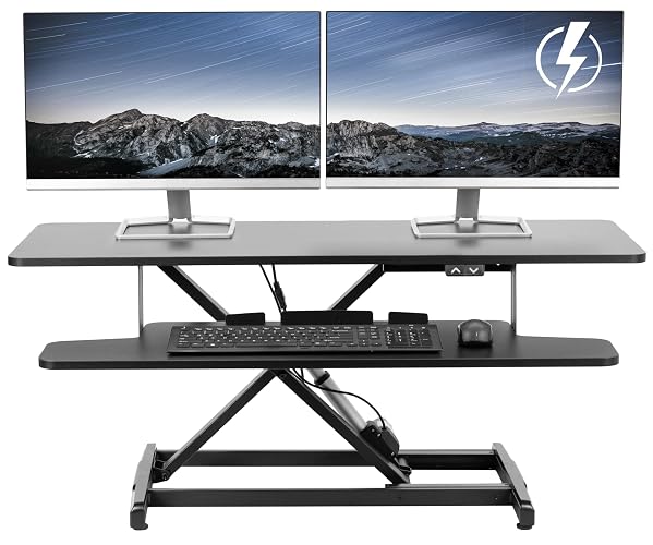 VIVO Black 42 inch Electric Desk Converter, DESK-VE42B | Height Adjustable, Stand Up Desk Riser, Wide Keyboard Tray, Dual Monitor and Laptop Workstation