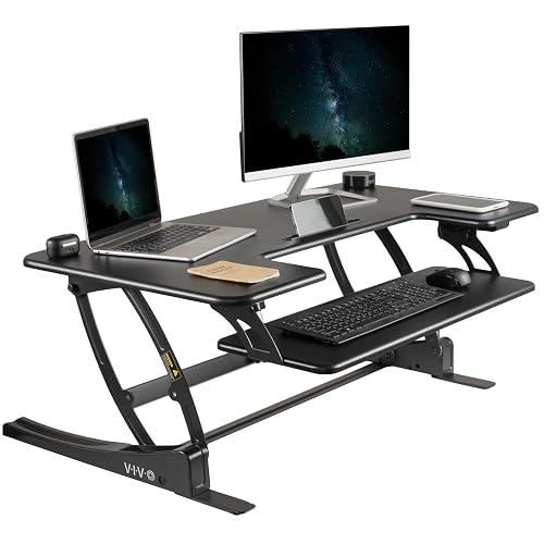 VIVO Black 42 inch Electric Desk Converter, DESK-V000VLE | Large, Height Adjustable, Stand Up Desk Riser, Wide Keyboard Tray, Standing Dual Monitor and Laptop Workstation, V Series