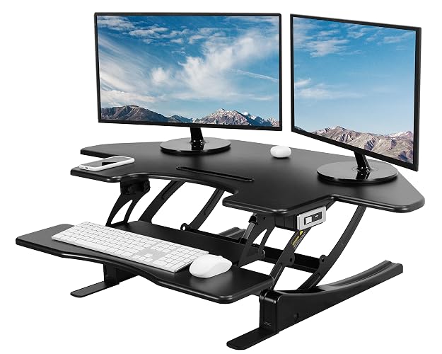 VIVO Black 43 in Electric Corner Desk Converter, DESK-V000VCE | Large, Height Adjustable, Stand Up Desk Riser, Keyboard Tray, Dual Monitor and Laptop Workstation, Black Frame, V Series