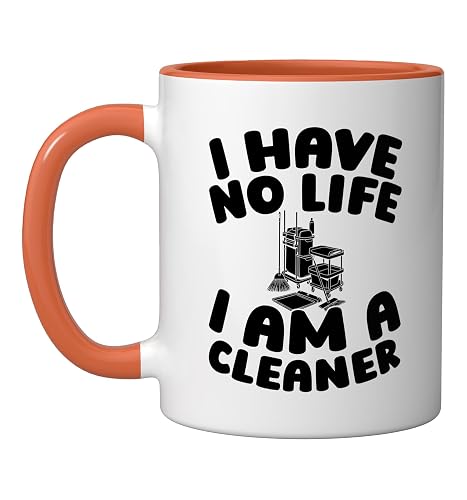 Cleaner Sanitation Housekeeping - Janitorial Cleaner Ceramic Mug, Orange/White