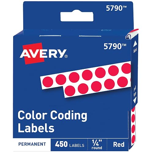 Avery® Color-Coding Permanent Labels, 1/4 Inch Round Stickers, Red, Non-Printable, 450 Dot Stickers Total (5790)