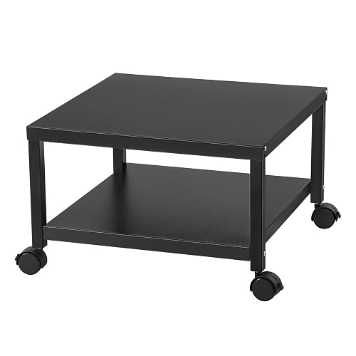 RAILEN 2-Tier Under Desk Printer Stand, Heavy-Duty 1.2-Inch Thickened Plate Mobile Cart with 4 Lockable Wheels, Space-Saving Organizer for Home & Office