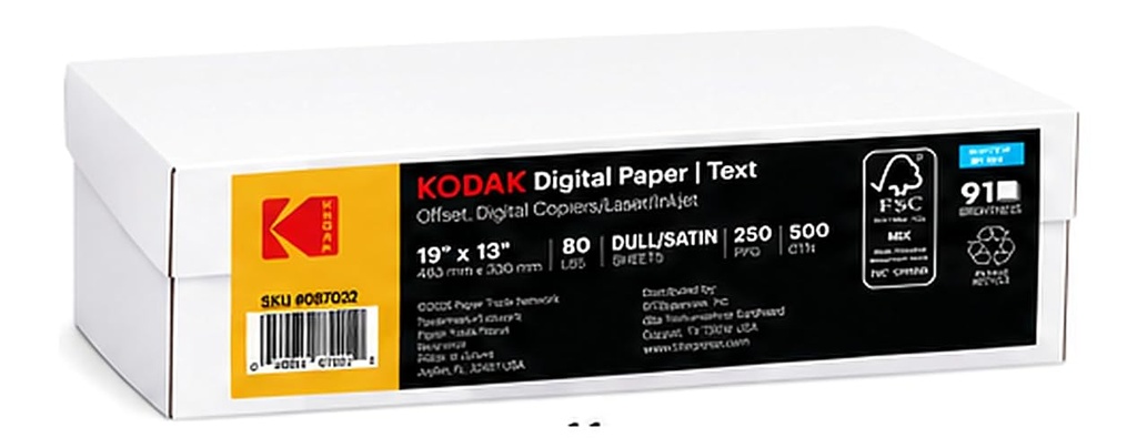 KODAK Digital Paper - 19 x 13, 80 lb Cover, Dull/Satin White Premium Digital Printing Stock, 500 Sheets per Carton - 187032
