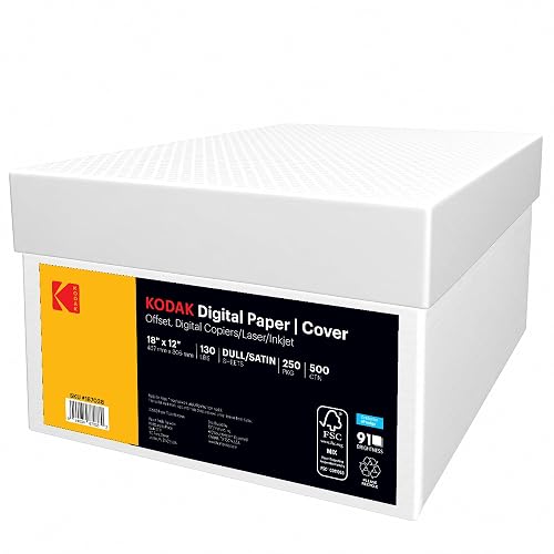 KODAK Digital Paper - 18 x 12, 130 lb Cover, Dull/Satin Premium Digital Printing Stock, 500 Sheets per Carton - 187038