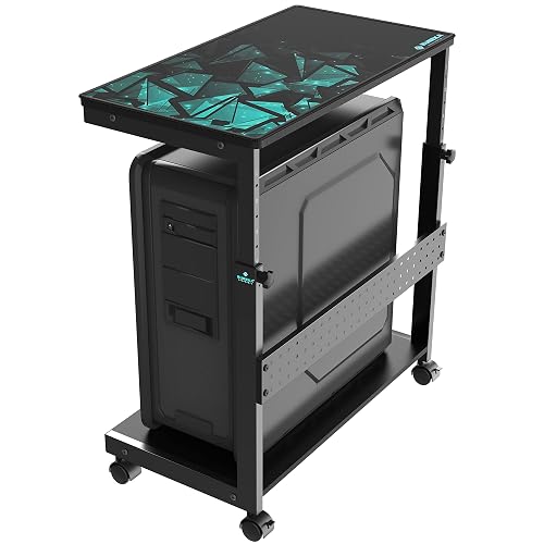 EUREKA ERGONOMIC PC Stand Height Adjustable Black | Height-adjustable 2-tier PC stand with wheels for ATX computer cases or printers, durable steel frame and smooth mobility