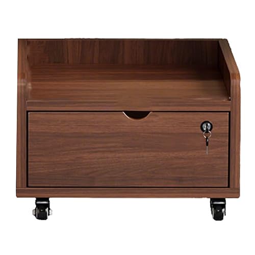 GBPLDMAQ 2/3 Tier Wooden Printer Stand, Under Desk Printer Table Mobile with Lockable Wheels and Storage Drawer for Home Office(Brown,50x26cm/20x10in)