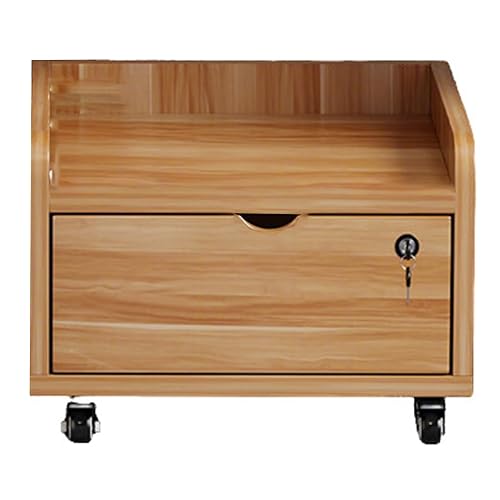 GBPLDMAQ 2/3 Tier Wooden Printer Stand, Under Desk Printer Table Mobile with Lockable Wheels and Storage Drawer for Home Office(Yellow,50x26cm/20x10in)