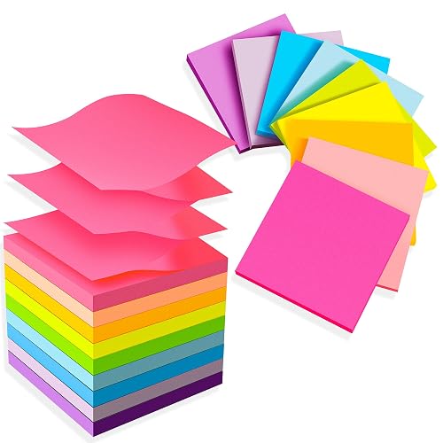 (18 Pads) Pop Up Sticky Notes 3x3in with 9 Bright Colors for Office, School | Dispenser Refills, Strong Adhesive Memo Pad Bulk, Clean Removal