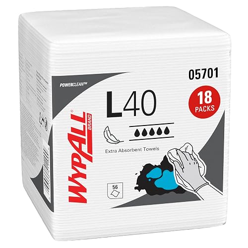 Wypall PowerClean L40 Extra Absorbent Towels, 18 Packs x 56 Sheets (05701) | Quarterfold, White Towels, Extra Soft & Plush, Ideal for Absorbing Liquids and Oil Spills, Cloth-Like Performance