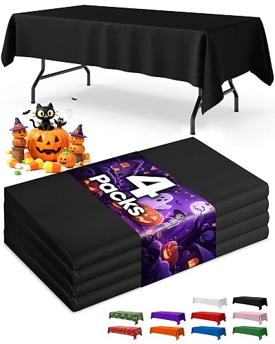 Niuara Black Plastic Table Cloth Disposable, 4 Pack, 54 x 108 in | Rectangle, 6 ft Tables, Party Holiday Gathering